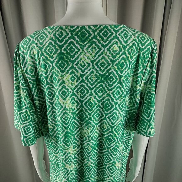 Kim Rogers Women's Green White, Patterned Sheath Mid Sleeve Midi Dress Size L - Picture 4 of 10
